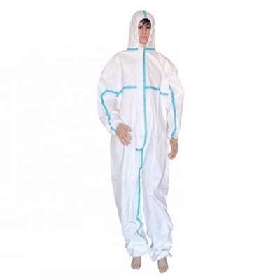 Breathable Disposable Protective Coverall In PP SMS Microporous Fabric Zipper Front