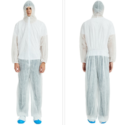 Blue White Disposable Coverall Zipper Front Elastic Ankle Protection PP/SMS/Microporous Fabric