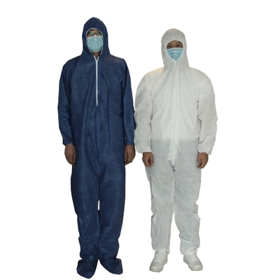 Blue White Disposable Coverall Zipper Front Elastic Ankle Protection PP/SMS/Microporous Fabric